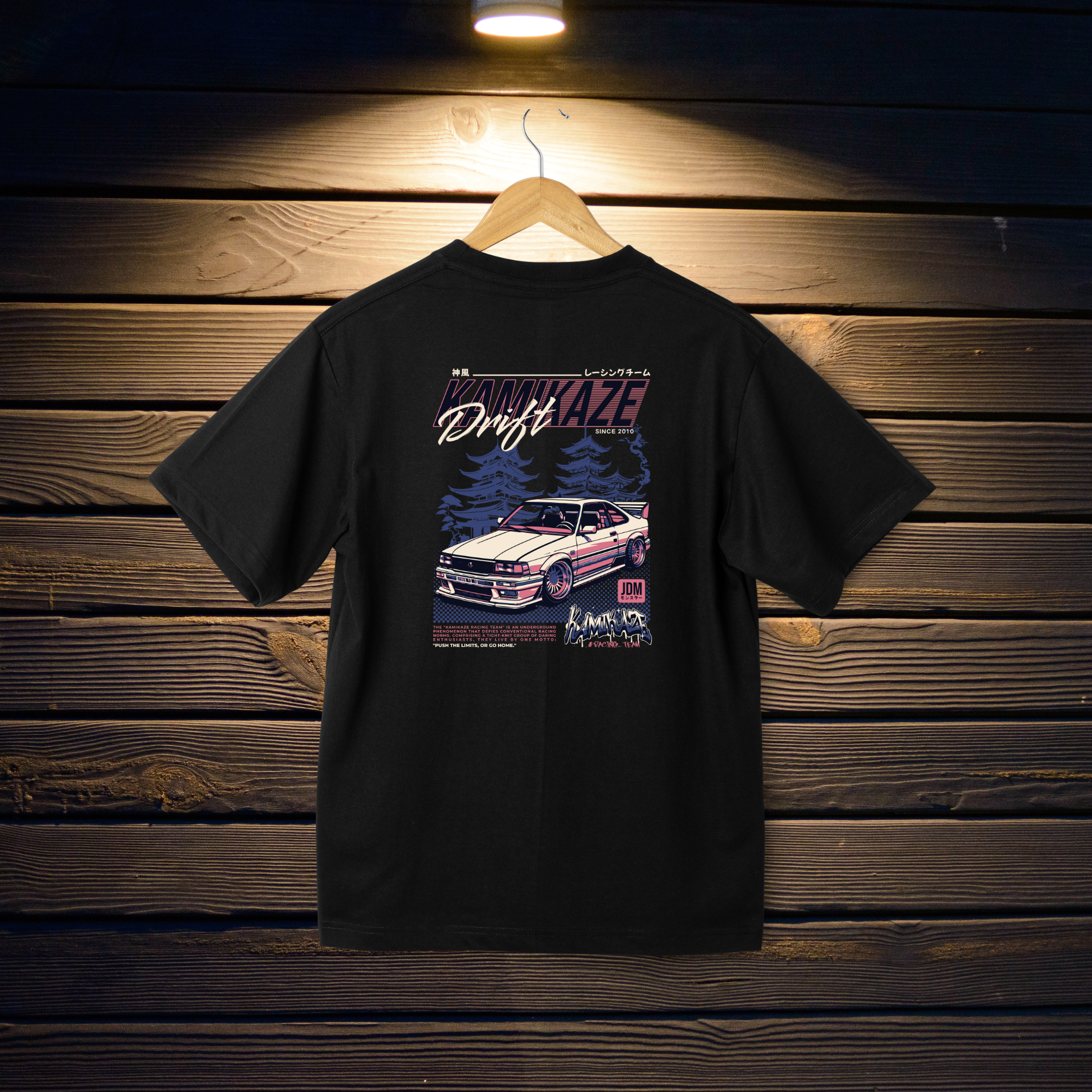 Kamikaze Drift" T-shirt - Retrowave JDM Design with Vintage Japanese Aesthetic